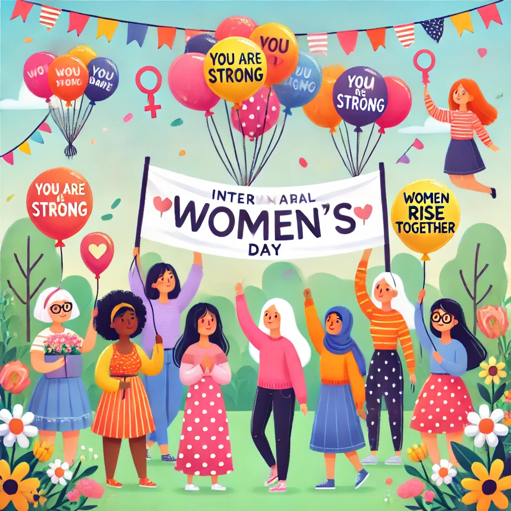DALL·E 2025-03-08 13.15.28 - A heartwarming illustration of International Women’s Day celebration. Women of different ages and cultures are gathered in a park, releasing balloons happy women days